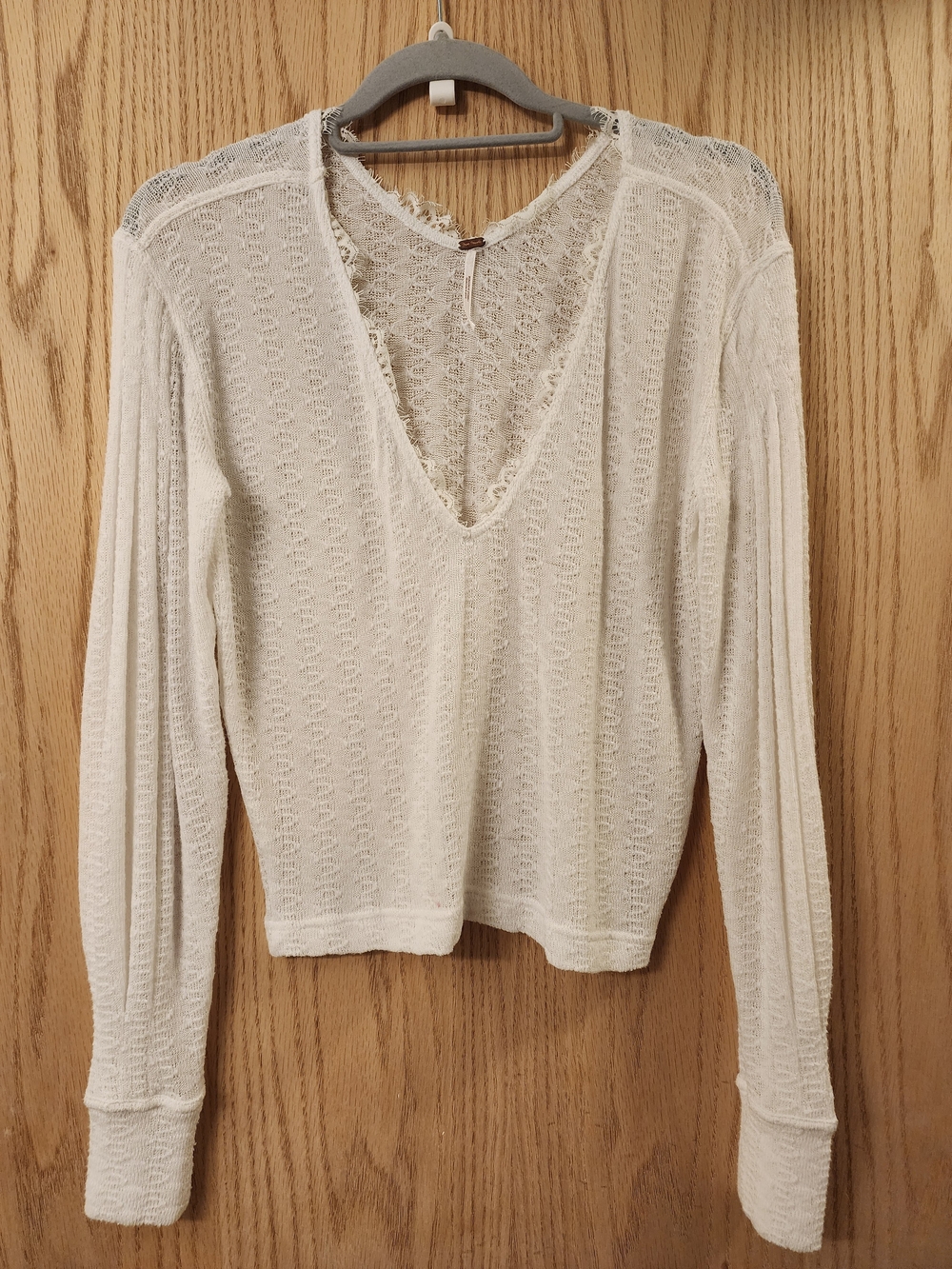 Free People Cream Sheer V-Neck Lightweight Long Sleeve Top